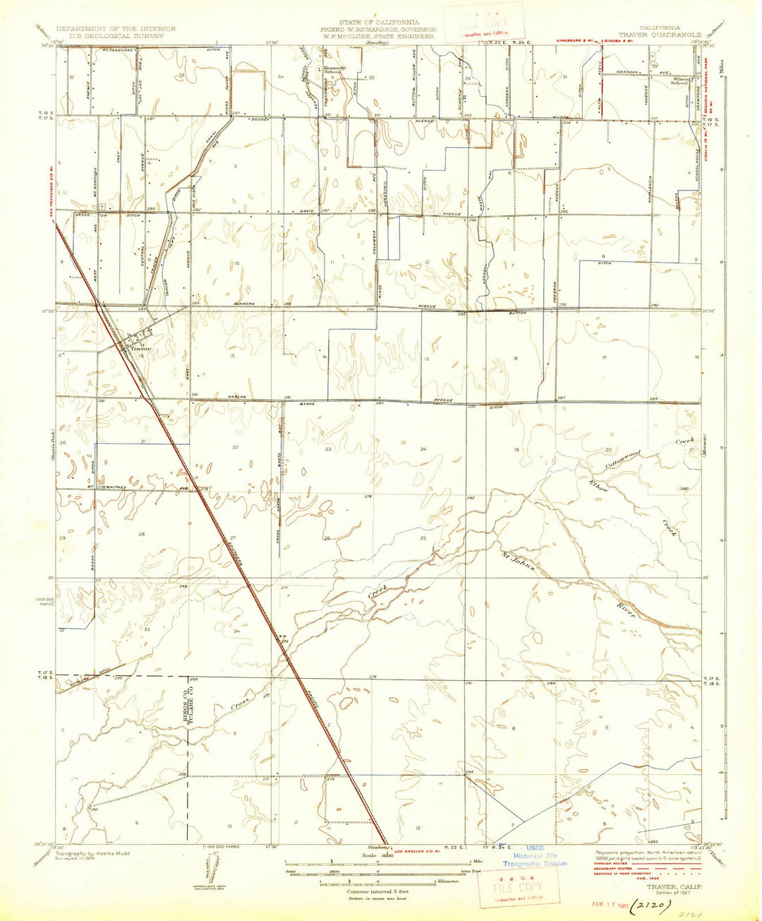 1927 Traver, CA - California - USGS Topographic Map