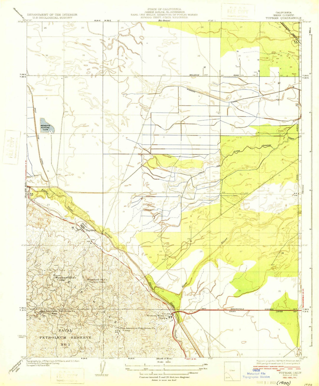 1933 Tupman, CA - California - USGS Topographic Map