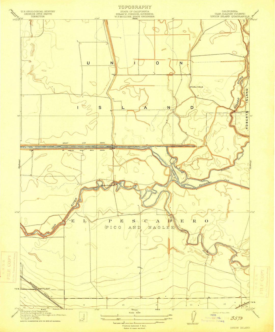 1914 Union Island, CA - California - USGS Topographic Map