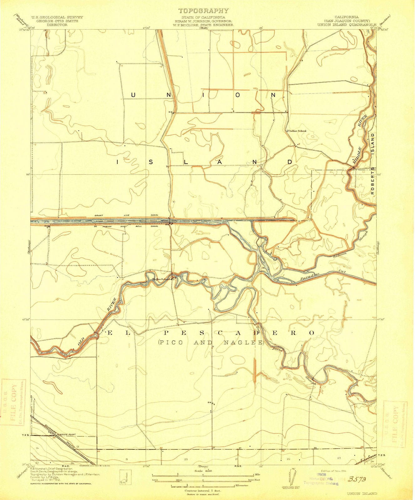 1914 Union Island, CA - California - USGS Topographic Map