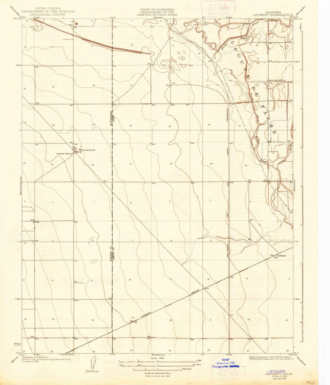 1926 Vanguard, CA - California - USGS Topographic Map