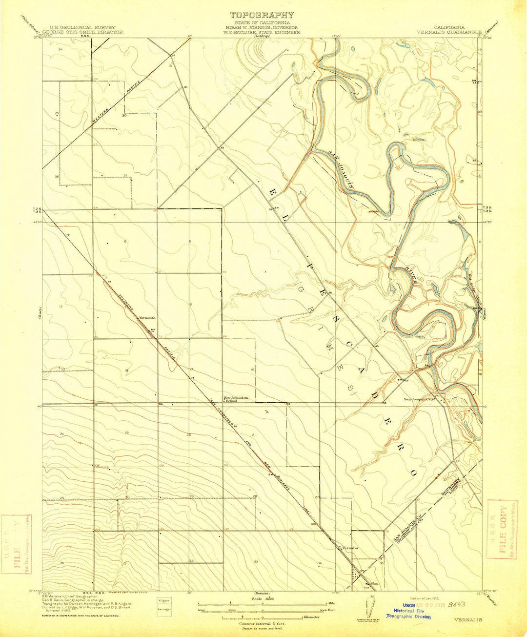 1915 Vernalis, CA - California - USGS Topographic Map