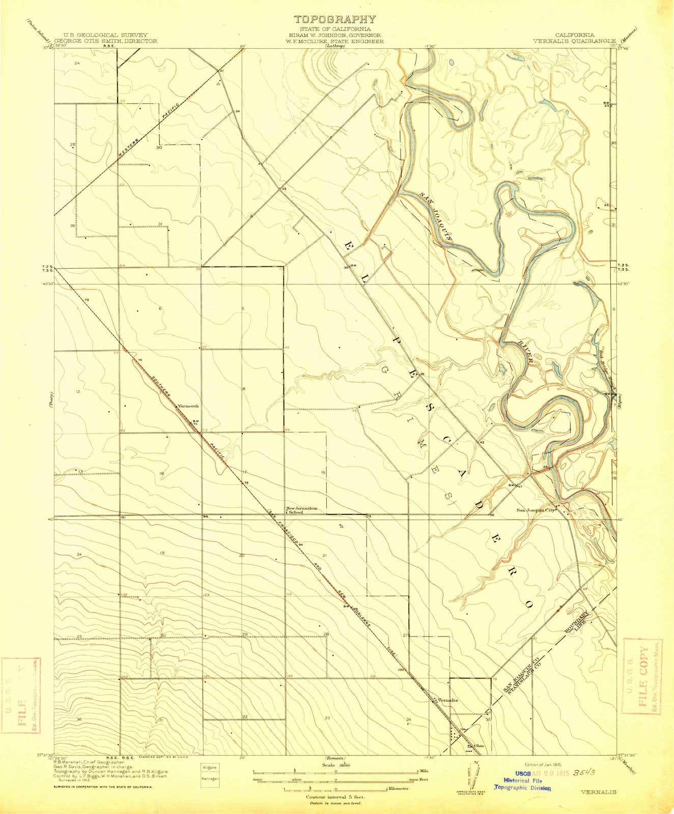 1915 Vernalis, CA - California - USGS Topographic Map
