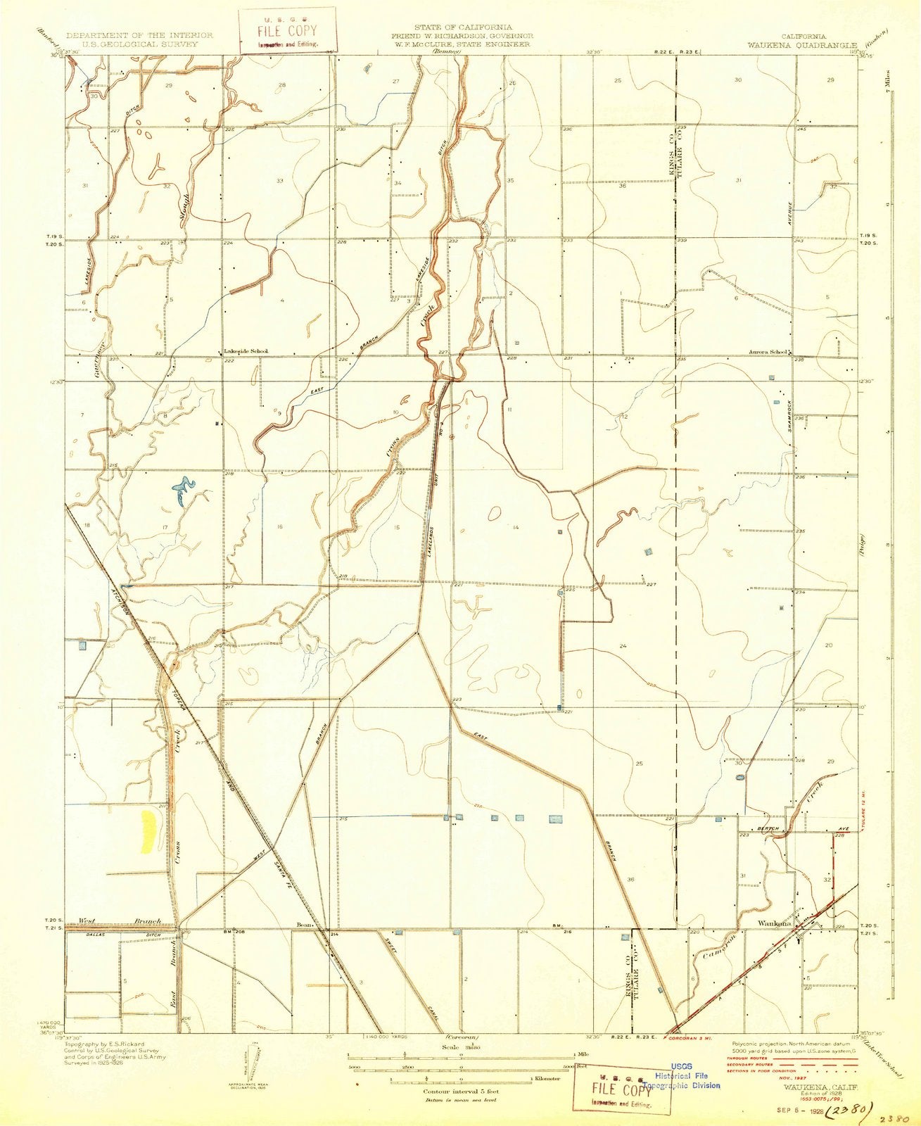 1928 Waukena, CA - California - USGS Topographic Map