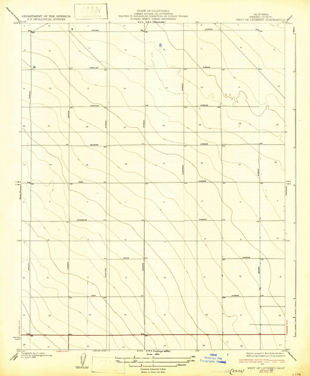 1932 West of Lethent, CA - California - USGS Topographic Map