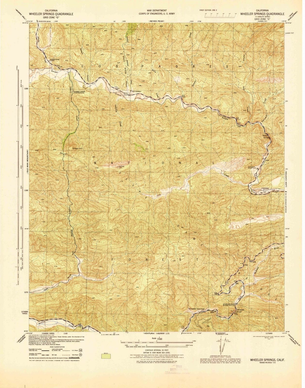 1944 Wheeler Springs, CA - California - USGS Topographic Map
