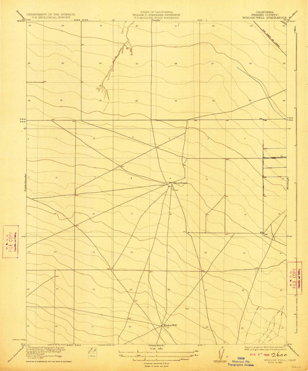 1923 Wisdom Well, CA - California - USGS Topographic Map