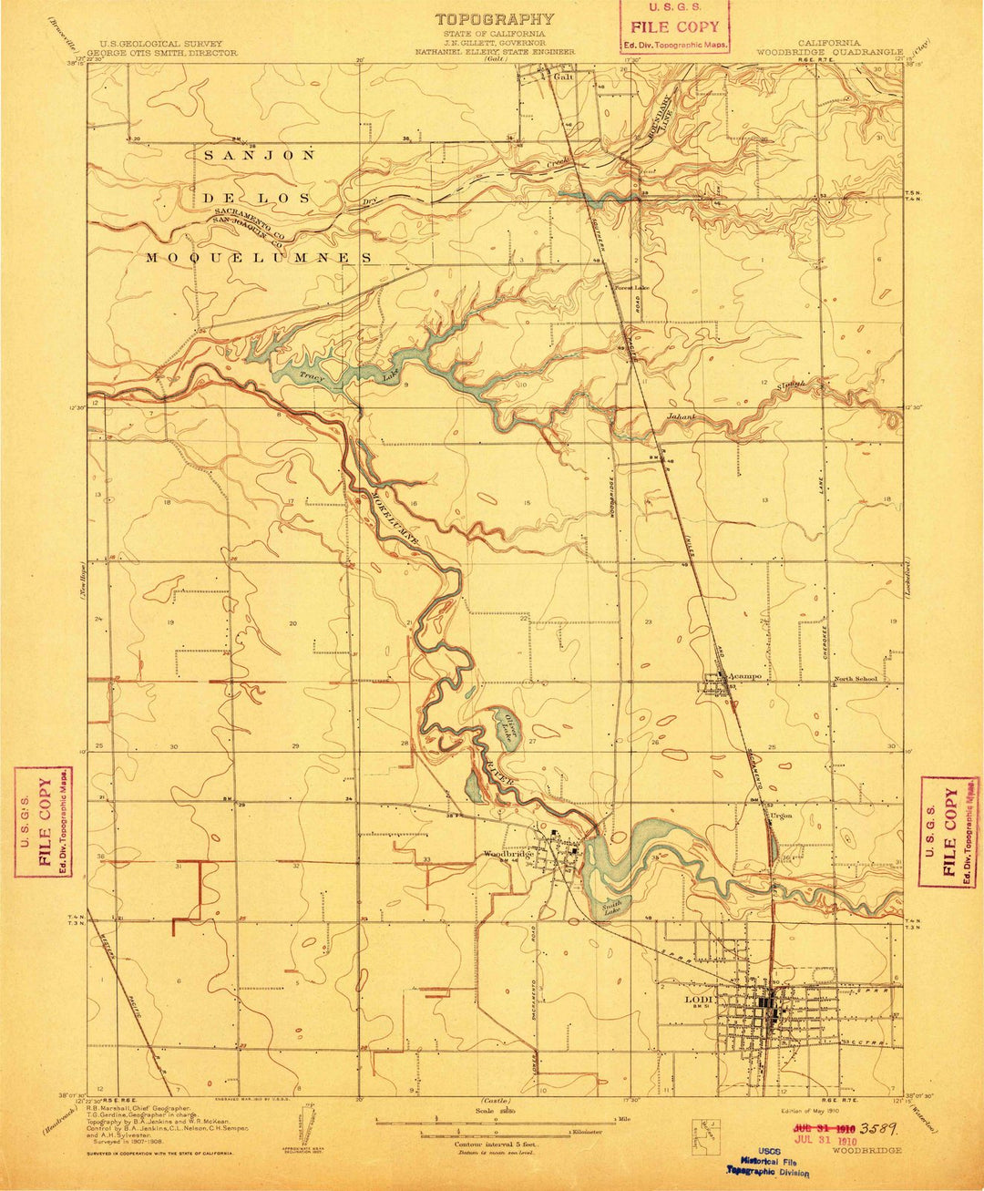 1910 Woodbridge, CA - California - USGS Topographic Map