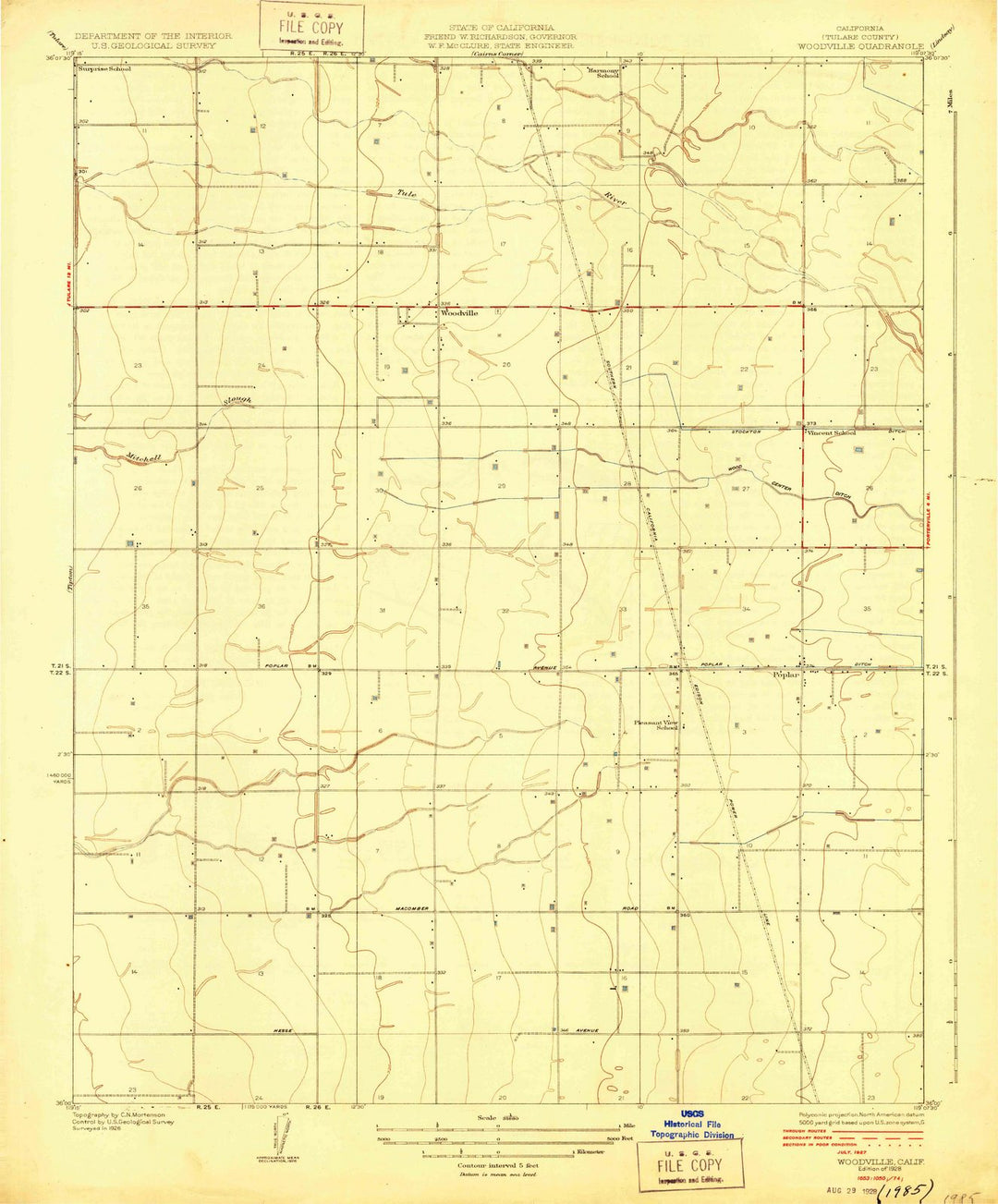 1928 Woodville, CA - California - USGS Topographic Map
