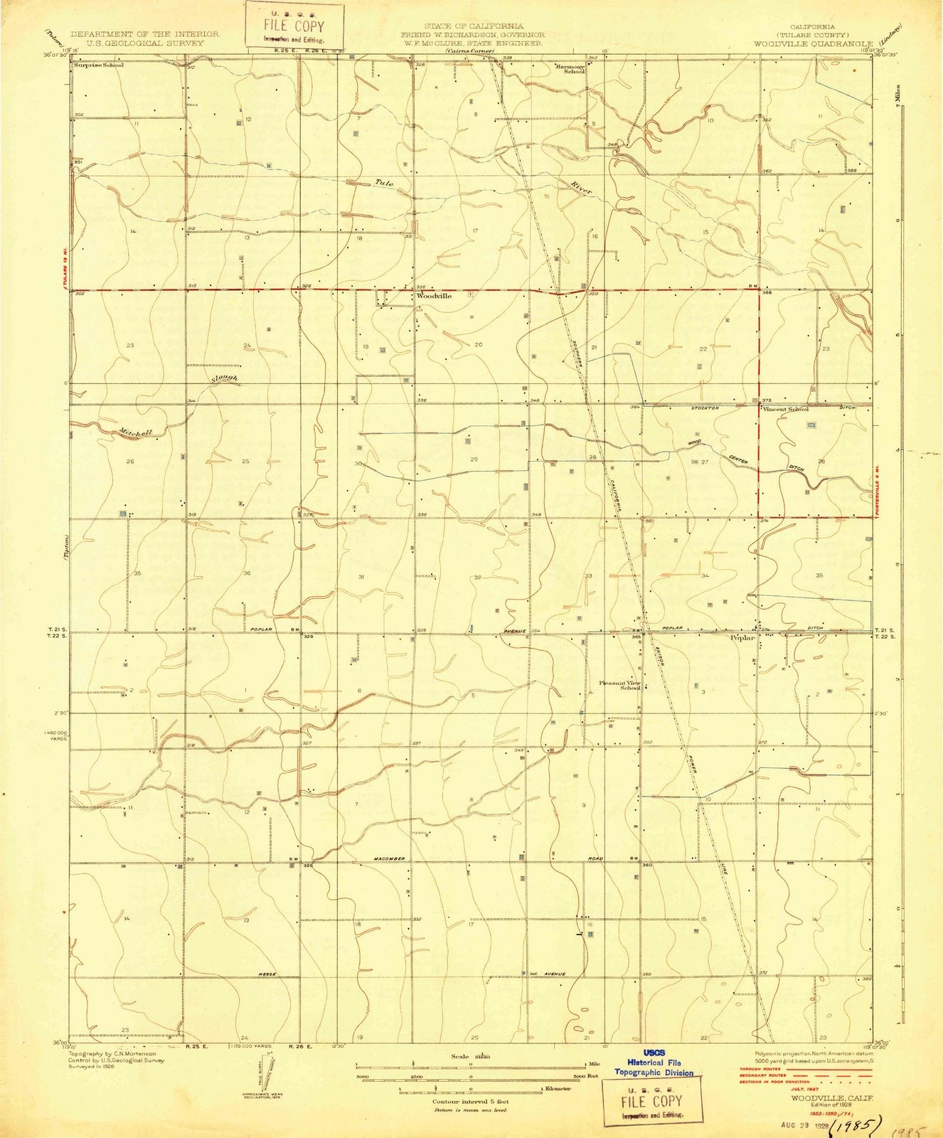 1928 Woodville, CA - California - USGS Topographic Map
