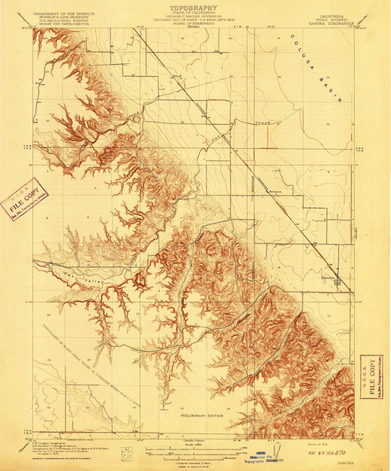 1916 Zamora, CA - California - USGS Topographic Map