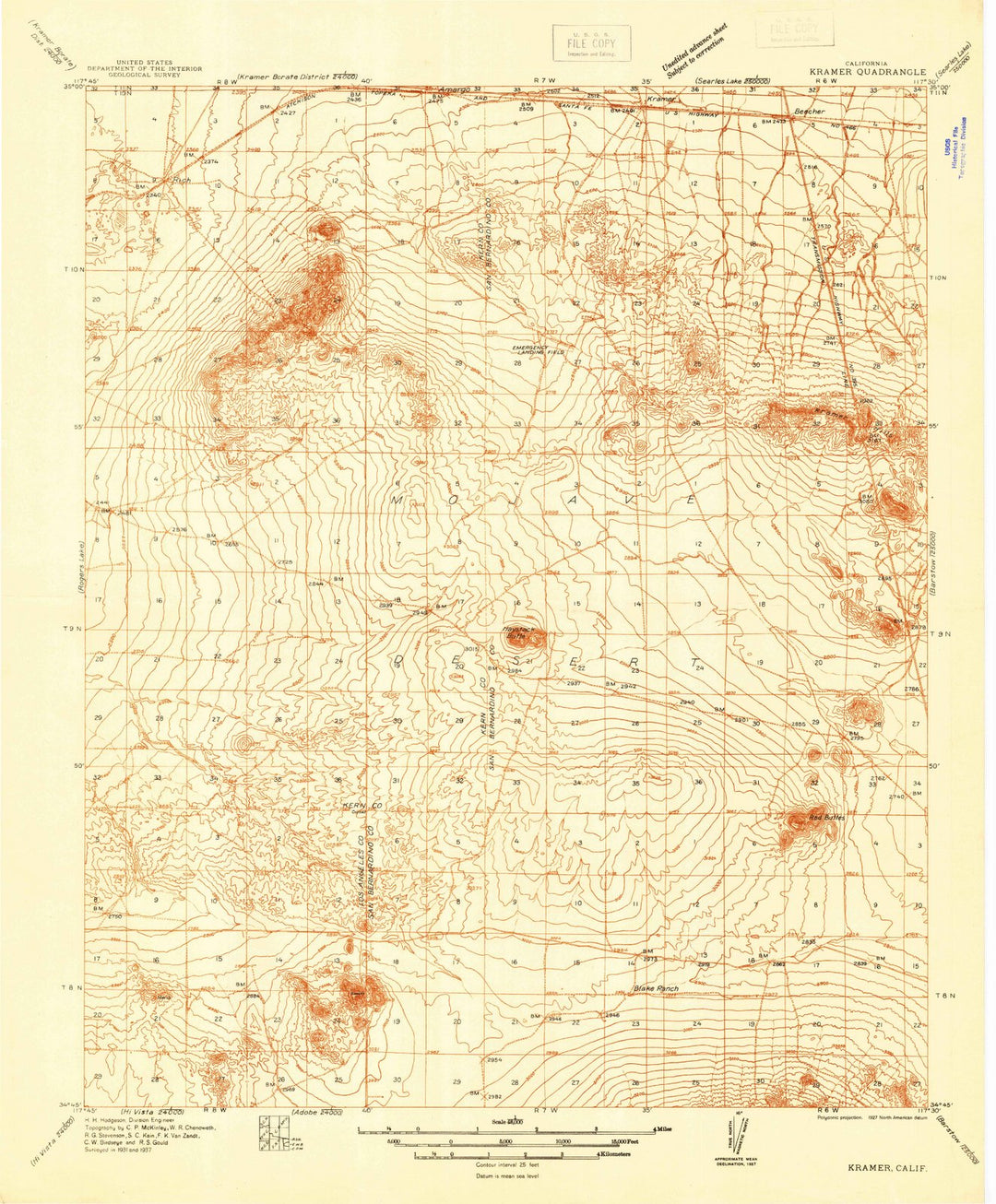 1937 Kramer, CA - California - USGS Topographic Map