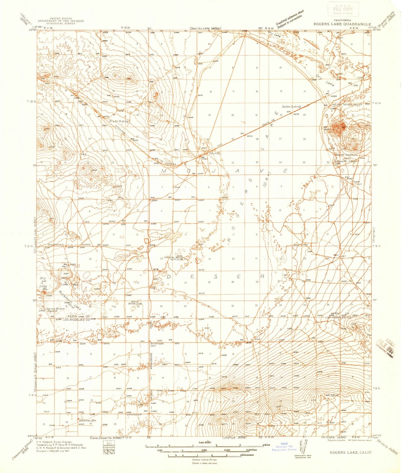 1937 Rogers Lake, CA - California - USGS Topographic Map