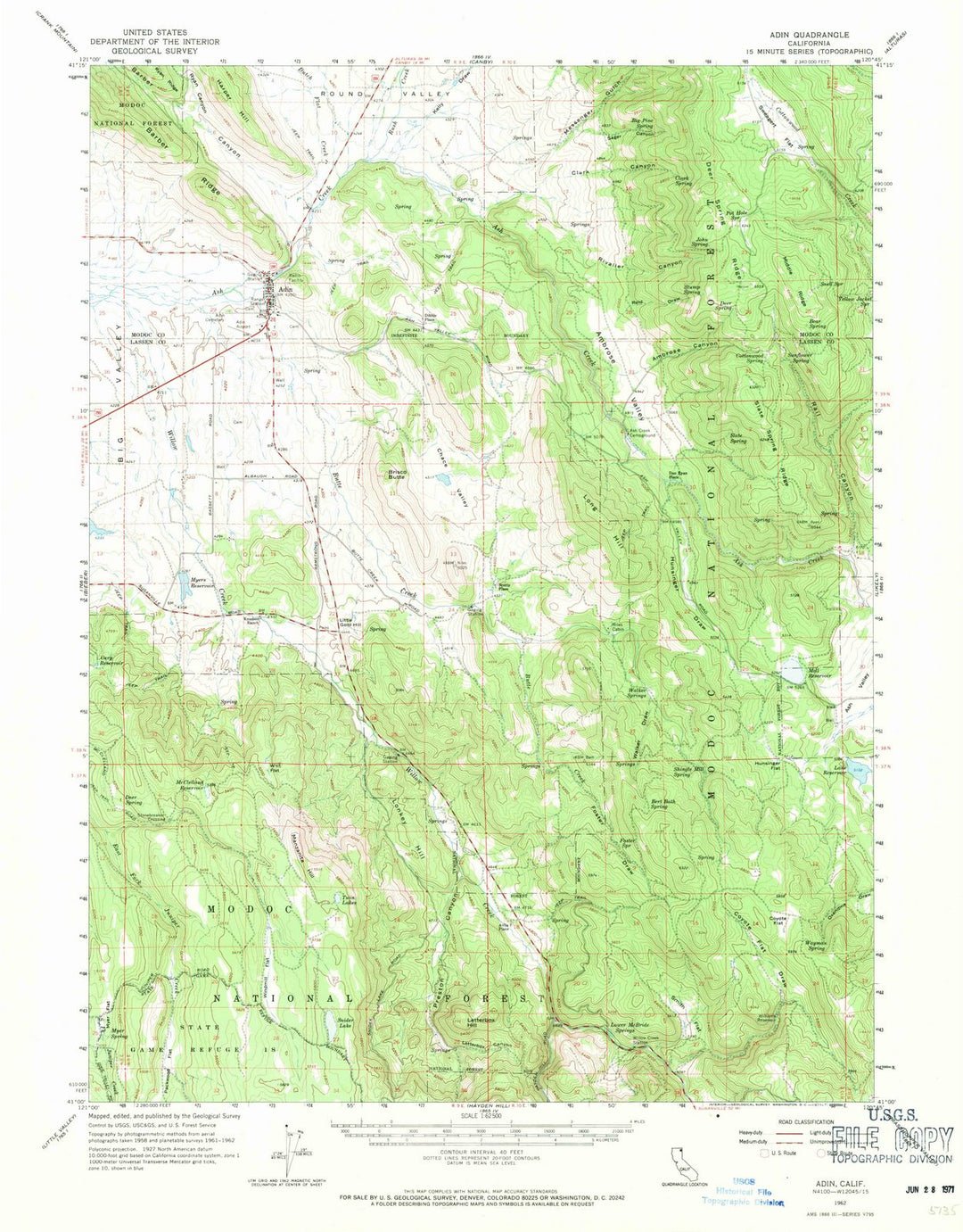 1962 Adin, CA - California - USGS Topographic Map