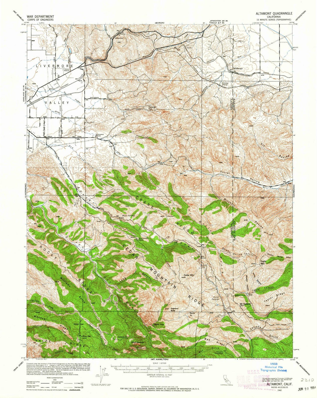 1942 Altamont, CA - California - USGS Topographic Map