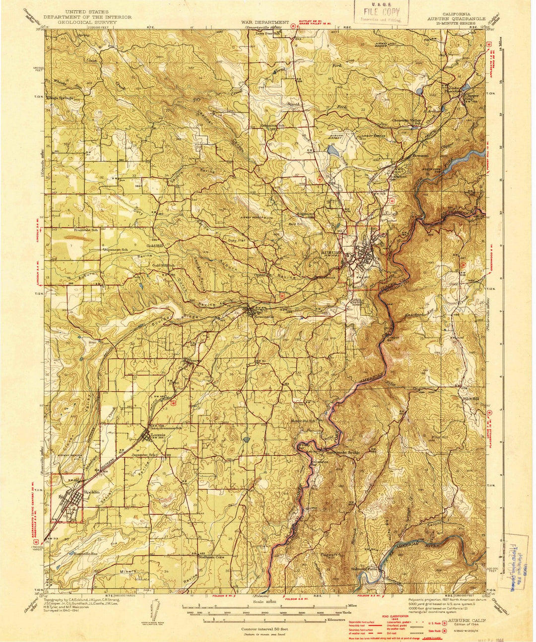 1944 Auburn, CA - California - USGS Topographic Map