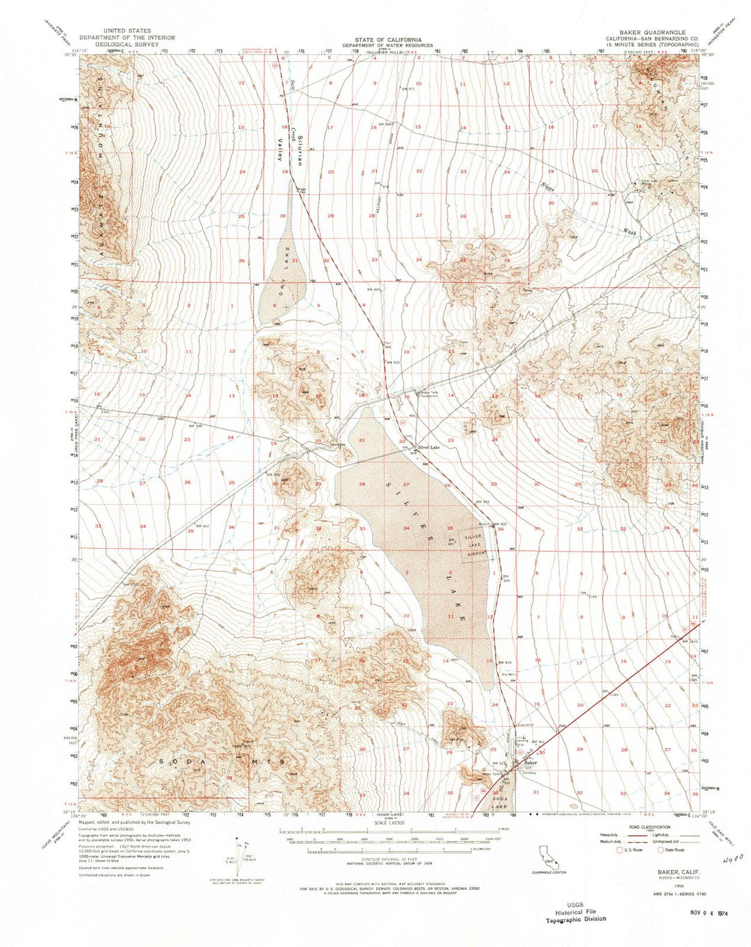 1956 Baker, CA - California - USGS Topographic Map