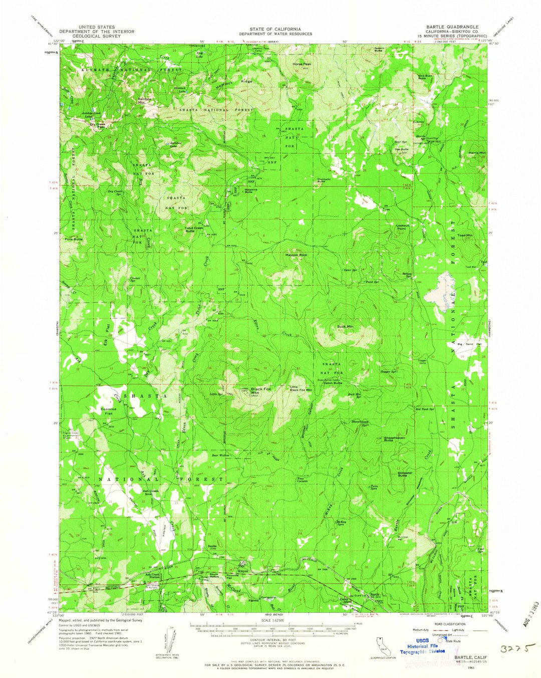 1961 Bartle, CA - California - USGS Topographic Map