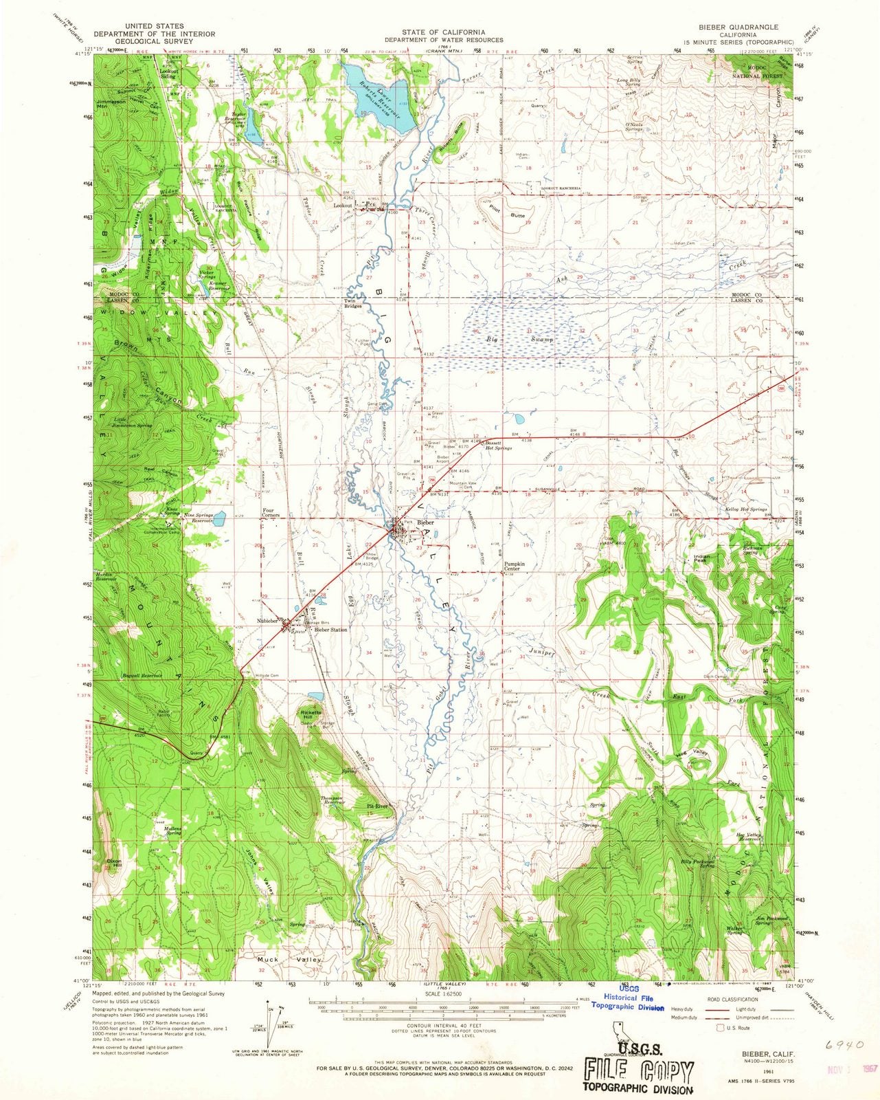 1961 Bieber, CA - California - USGS Topographic Map