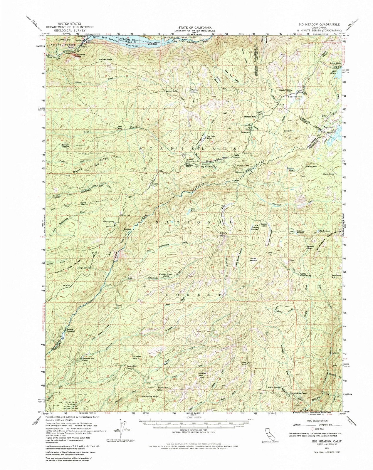 1956 Big Meadow, CA - California - USGS Topographic Map
