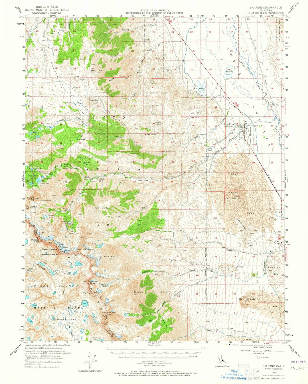 1950 Big Pine, CA - California - USGS Topographic Map