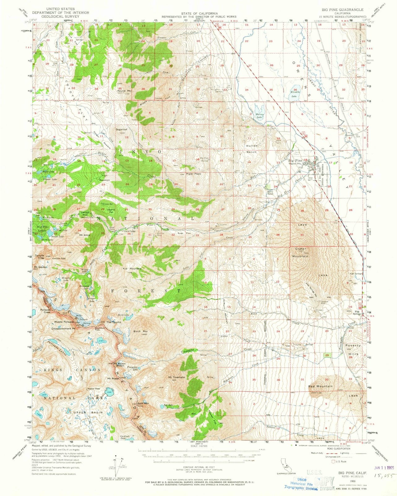 1950 Big Pine, CA - California - USGS Topographic Map
