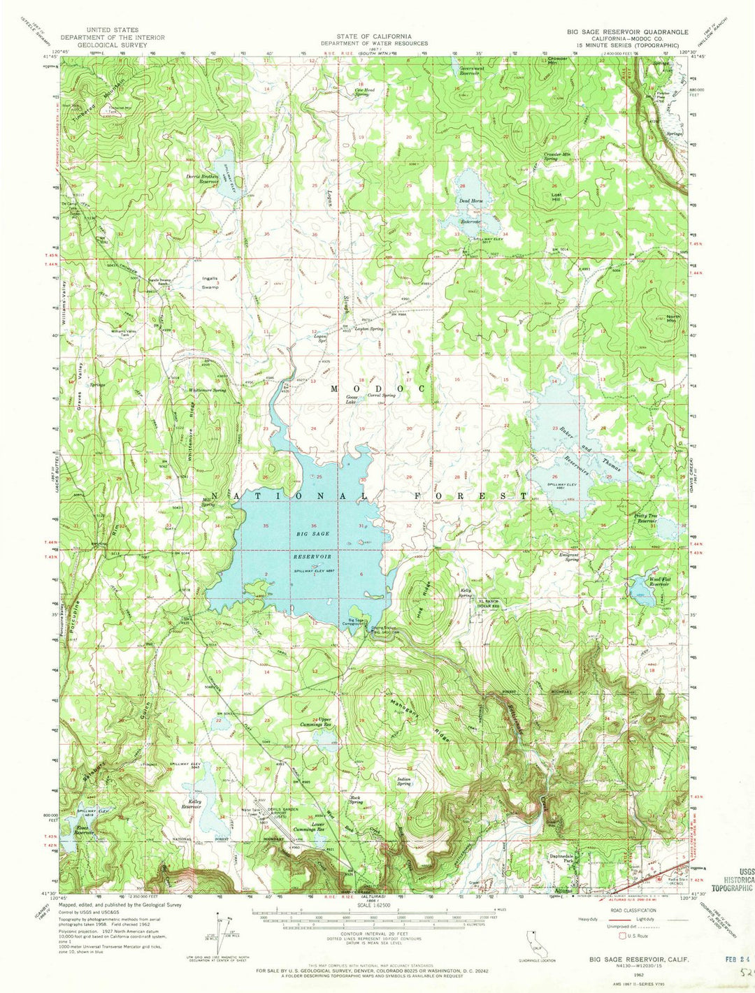 1962 Big Sage Reservoir, CA - California - USGS Topographic Map