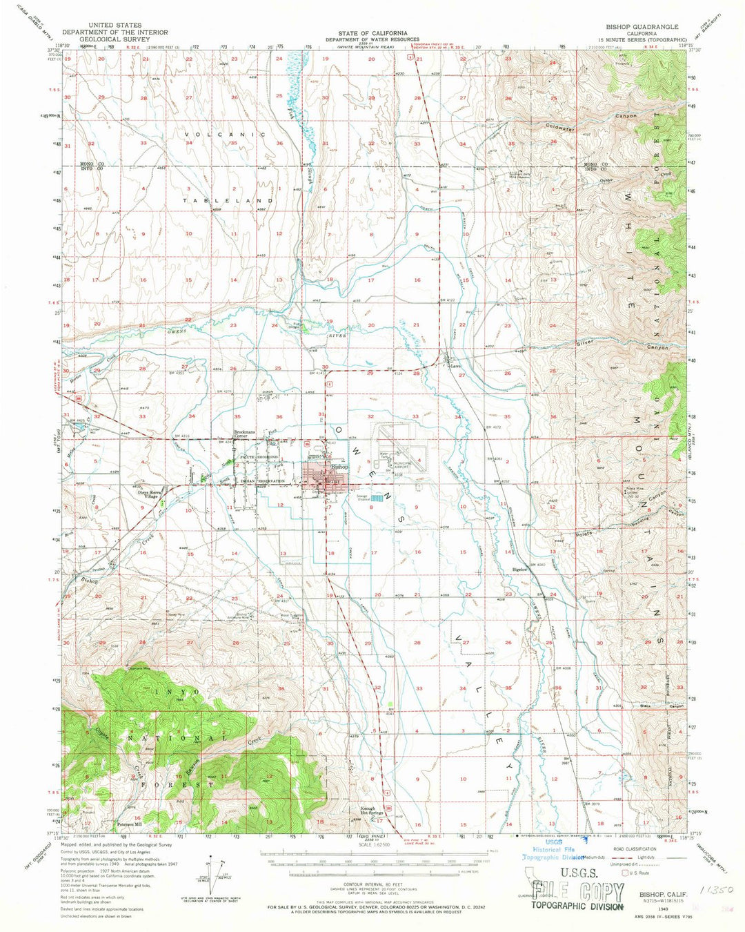 1949 Bishop, CA - California - USGS Topographic Map