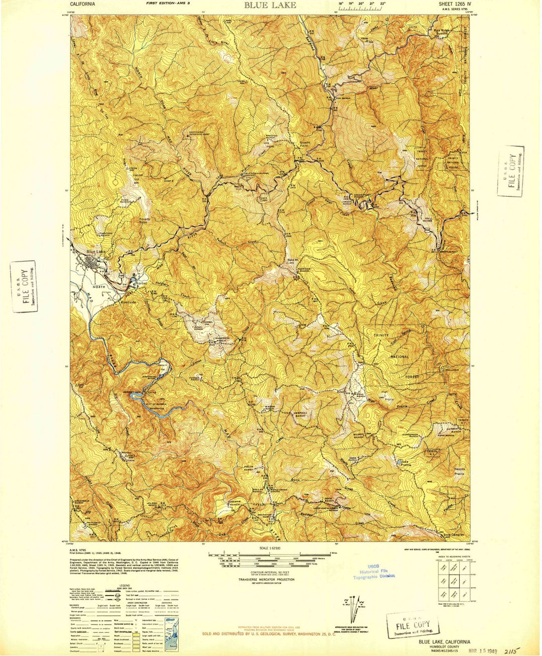 1945 Blue Lake, CA - California - USGS Topographic Map