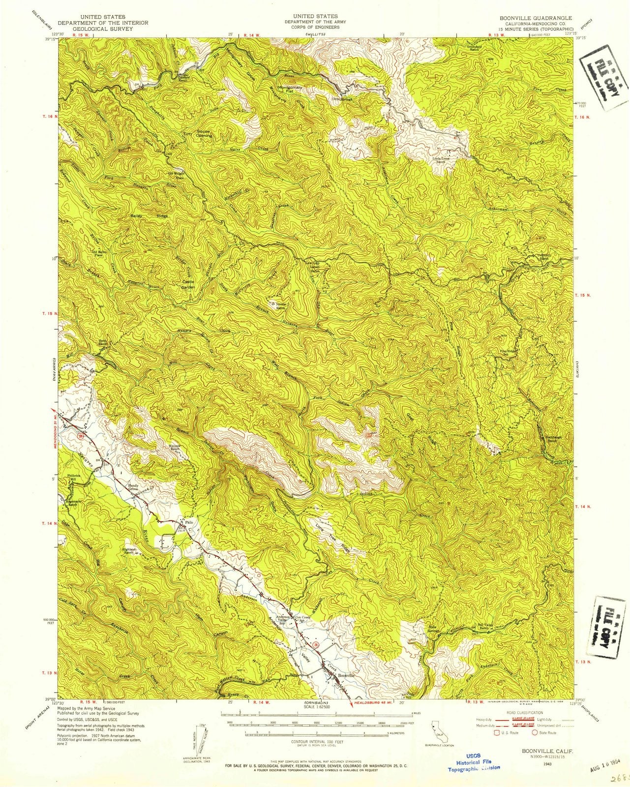 1943 Boonville, CA - California - USGS Topographic Map