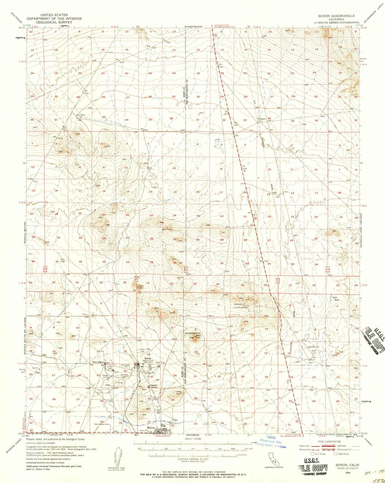 1954 Boron, CA - California - USGS Topographic Map