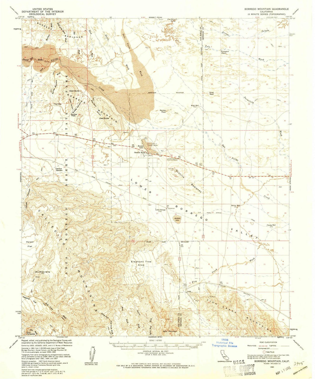 1960 Borrego Mountain, CA - California - USGS Topographic Map