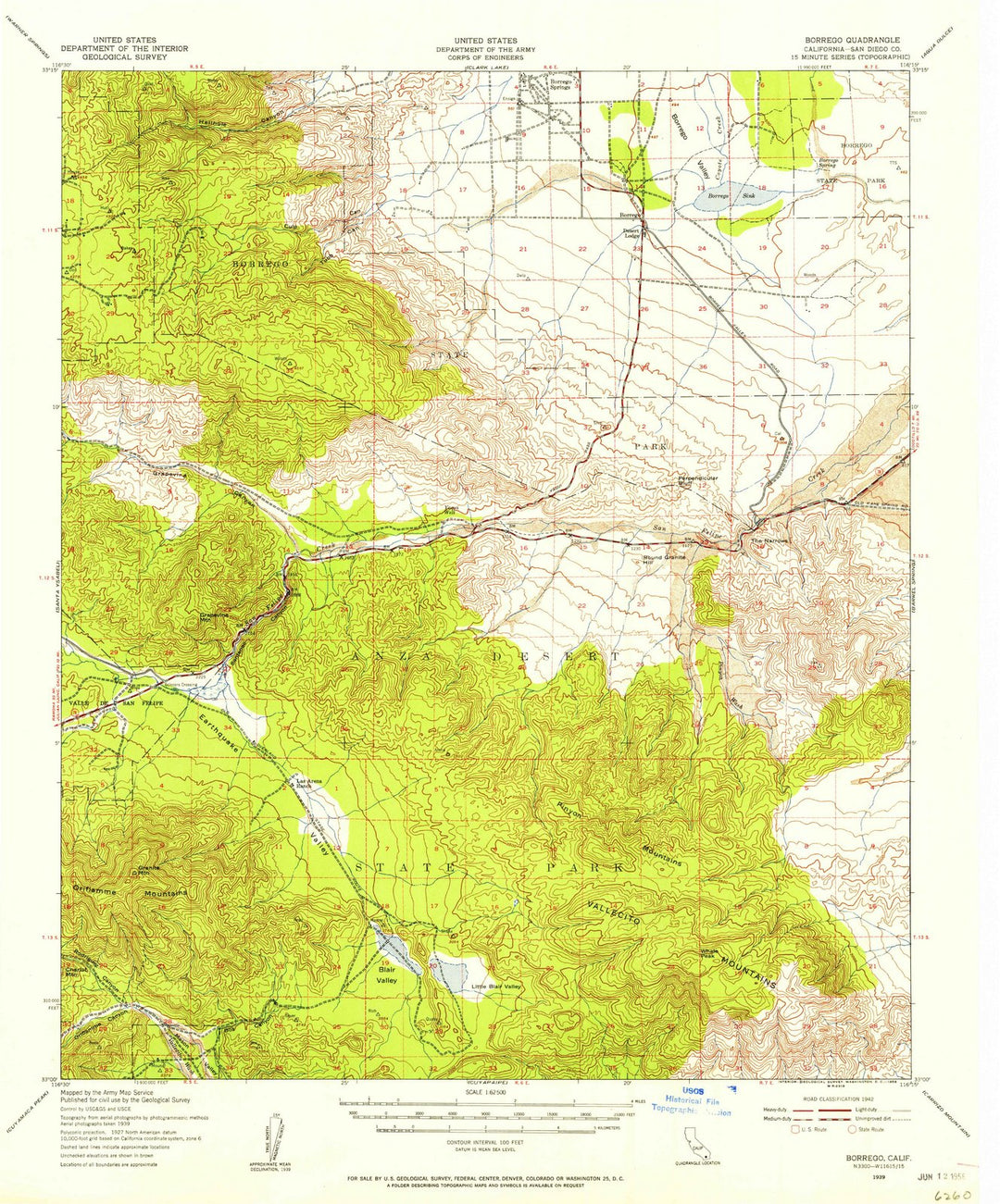 1939 Borrego, CA - California - USGS Topographic Map