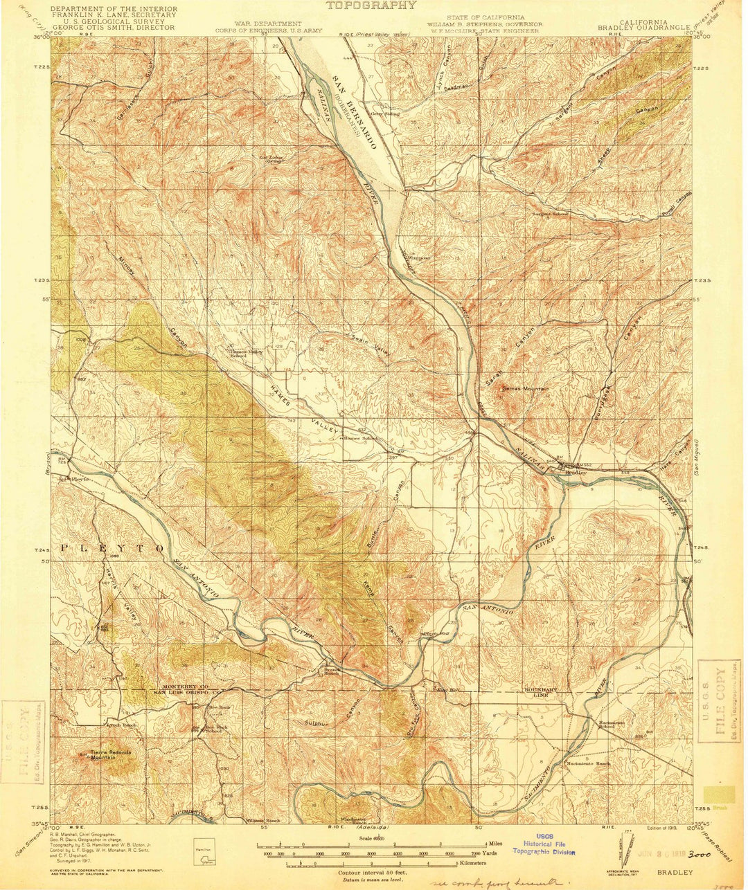 1919 Bradley, CA - California - USGS Topographic Map