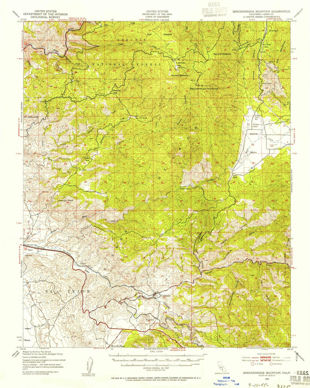1943 Breckenridge MTN, CA - California - USGS Topographic Map