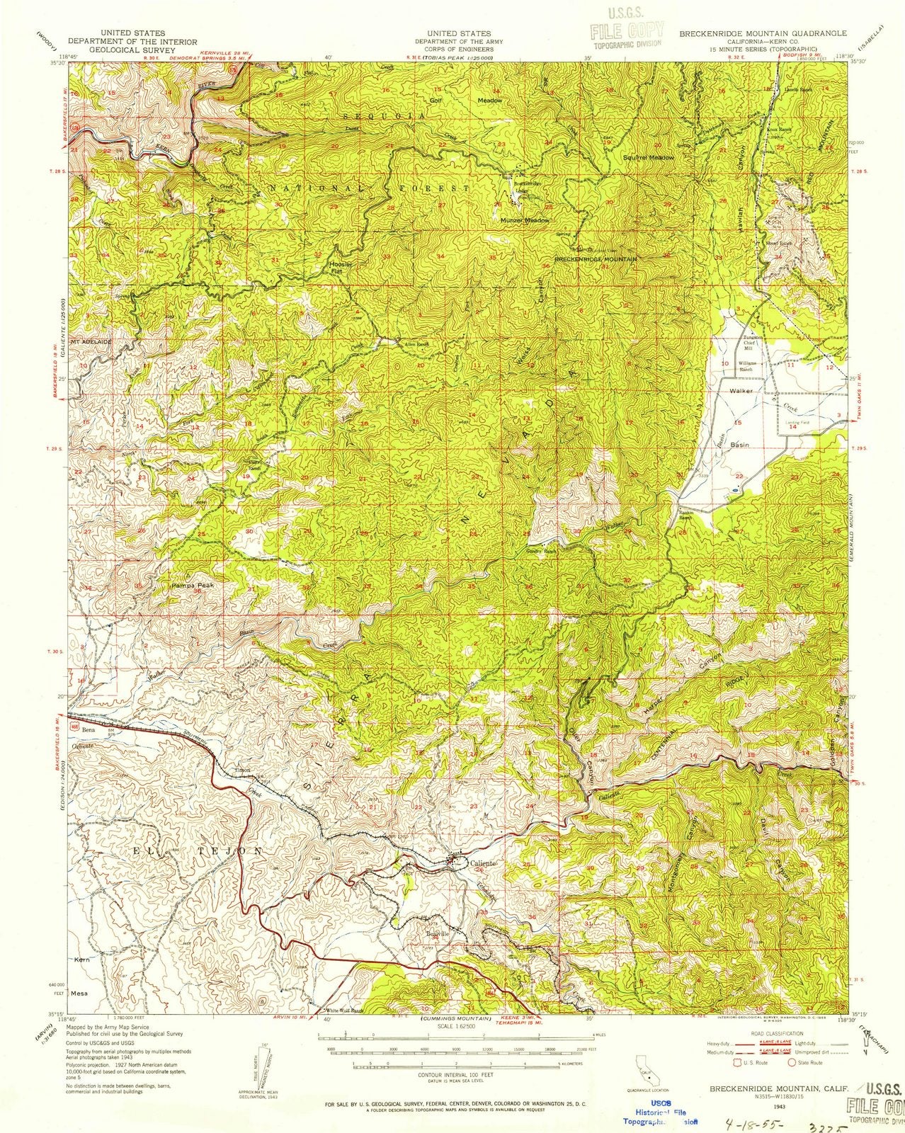 1943 Breckenridge MTN, CA - California - USGS Topographic Map