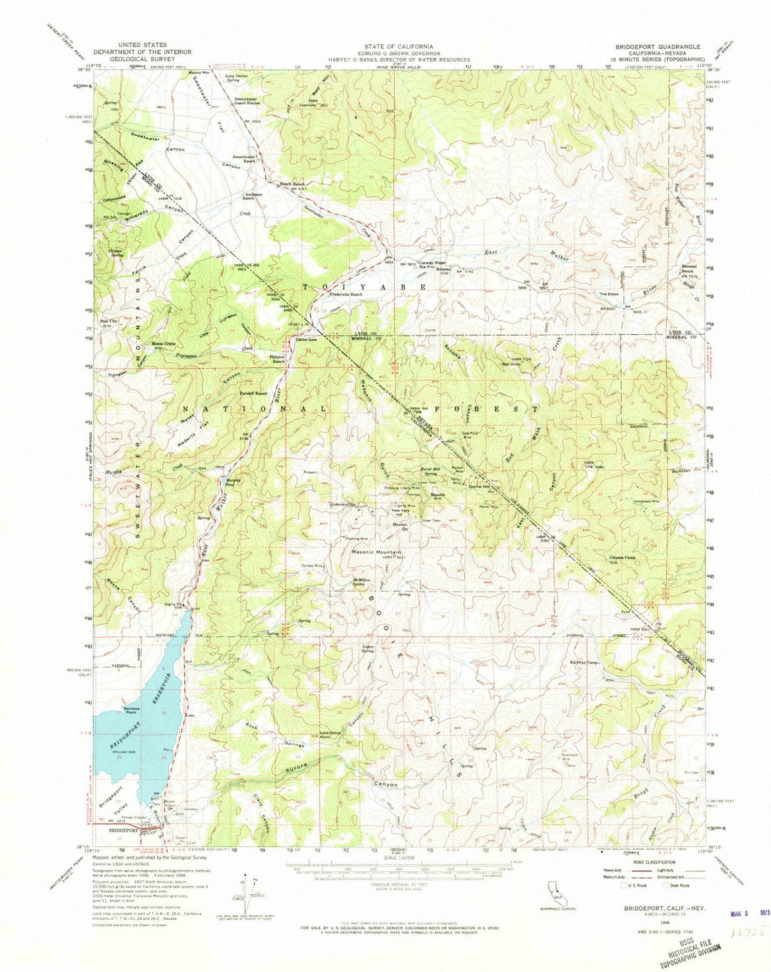 1958 Bridgeport, CA - California - USGS Topographic Map