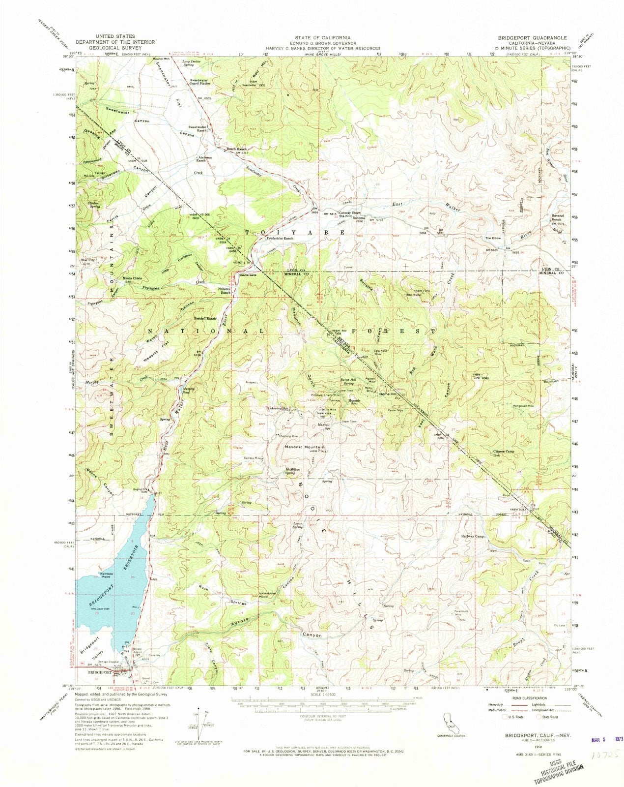 1958 Bridgeport, CA - California - USGS Topographic Map