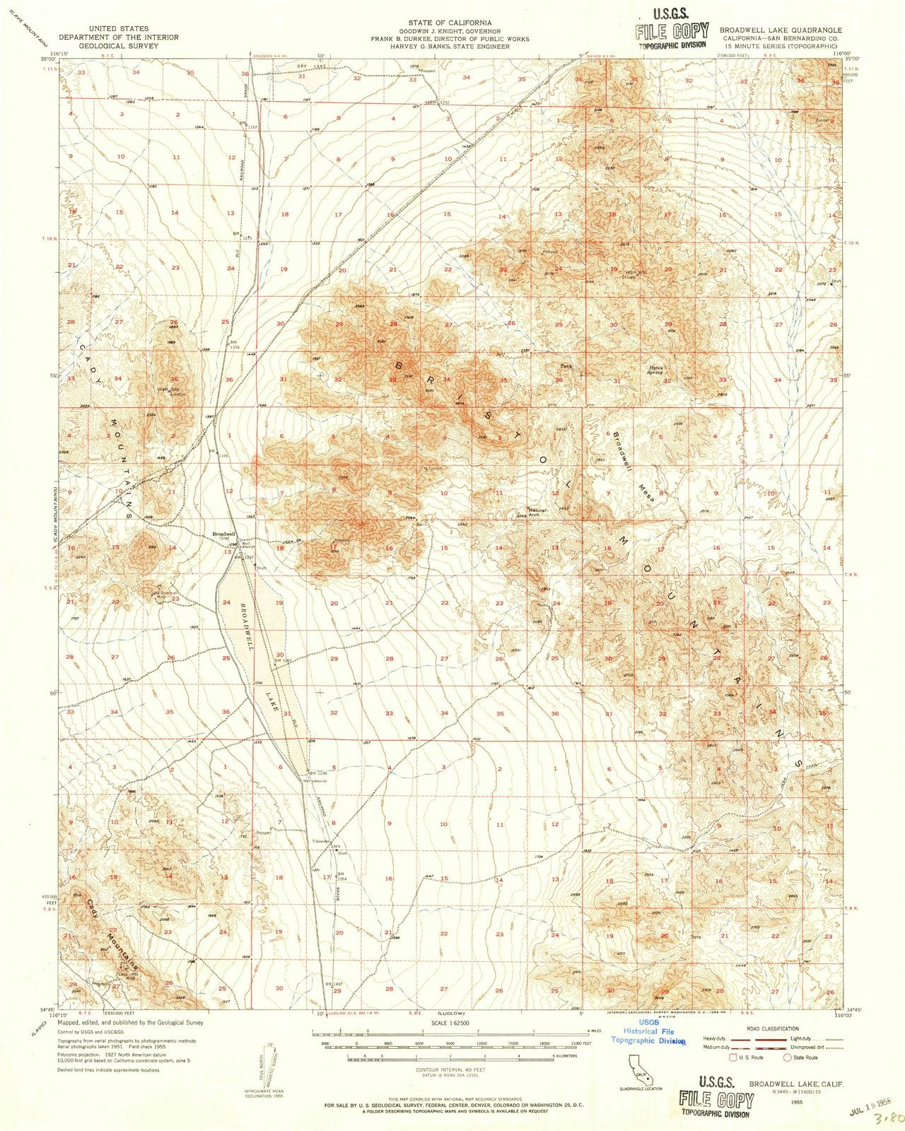 1955 Broadwell Lake, CA - California - USGS Topographic Map