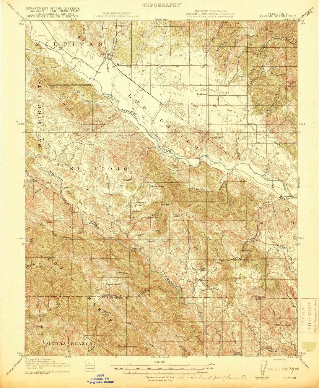 1919 Bryson, CA - California - USGS Topographic Map