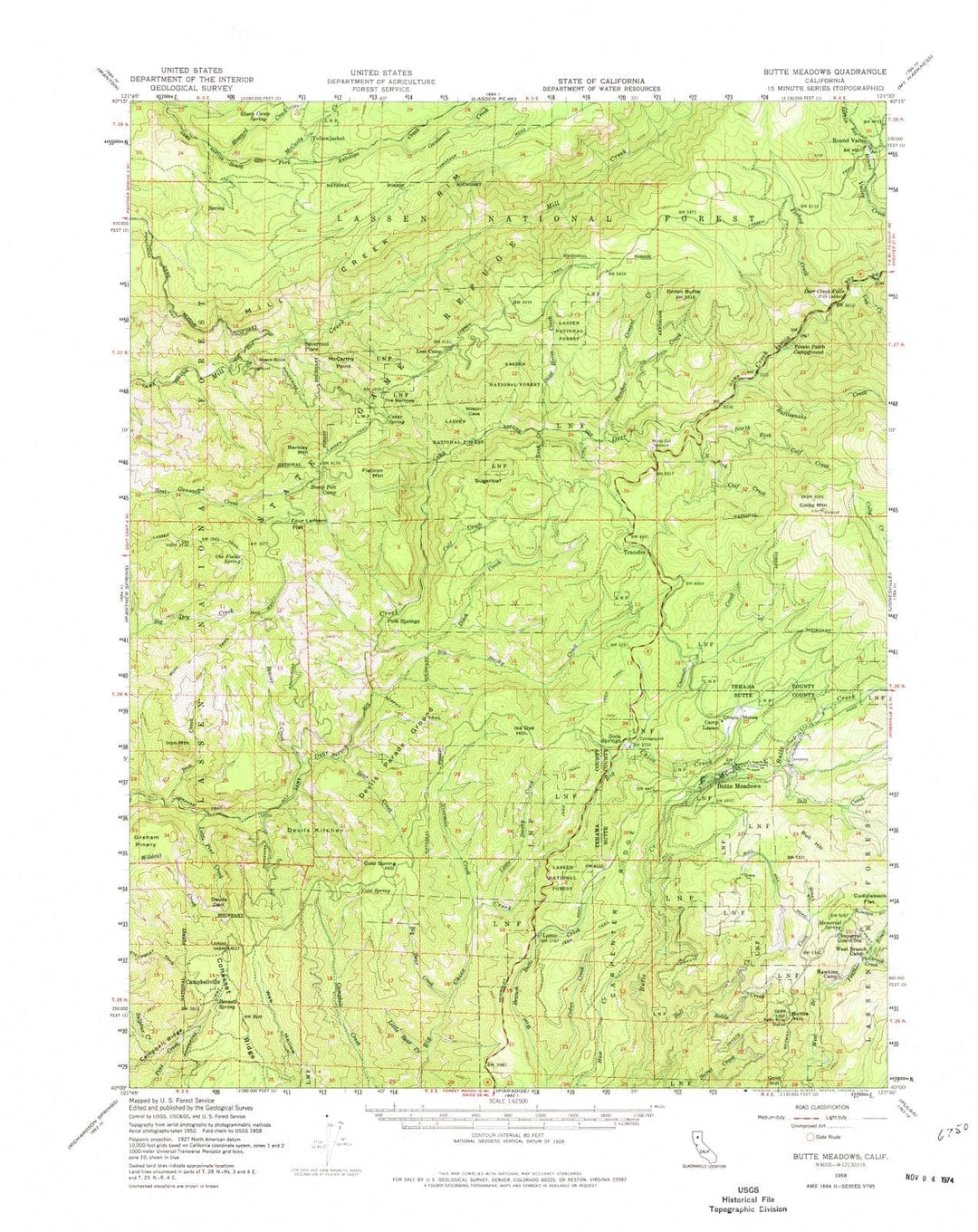 1958 Butte Meadows, CA - California - USGS Topographic Map