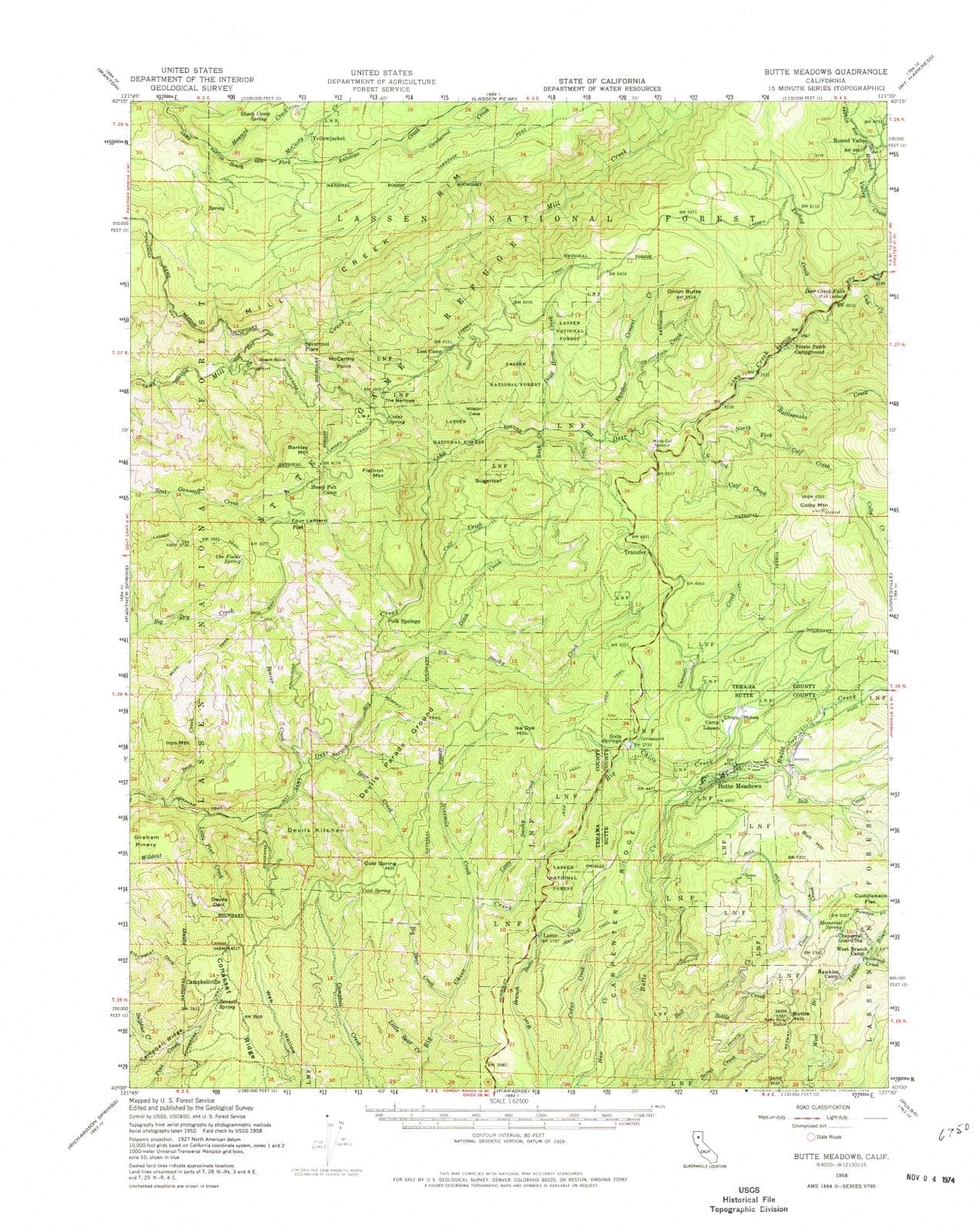 1958 Butte Meadows, CA - California - USGS Topographic Map