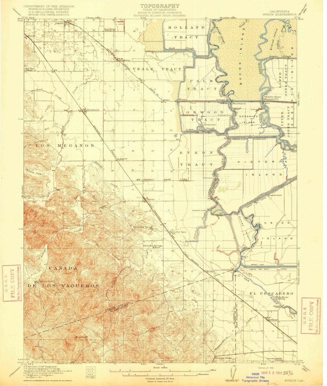 1916 Byron, CA - California - USGS Topographic Map