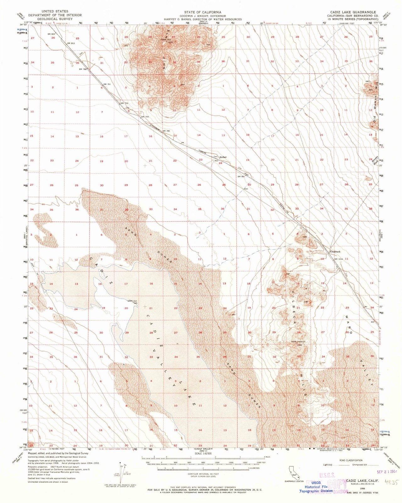 1956 Cadiz Lake, CA - California - USGS Topographic Map