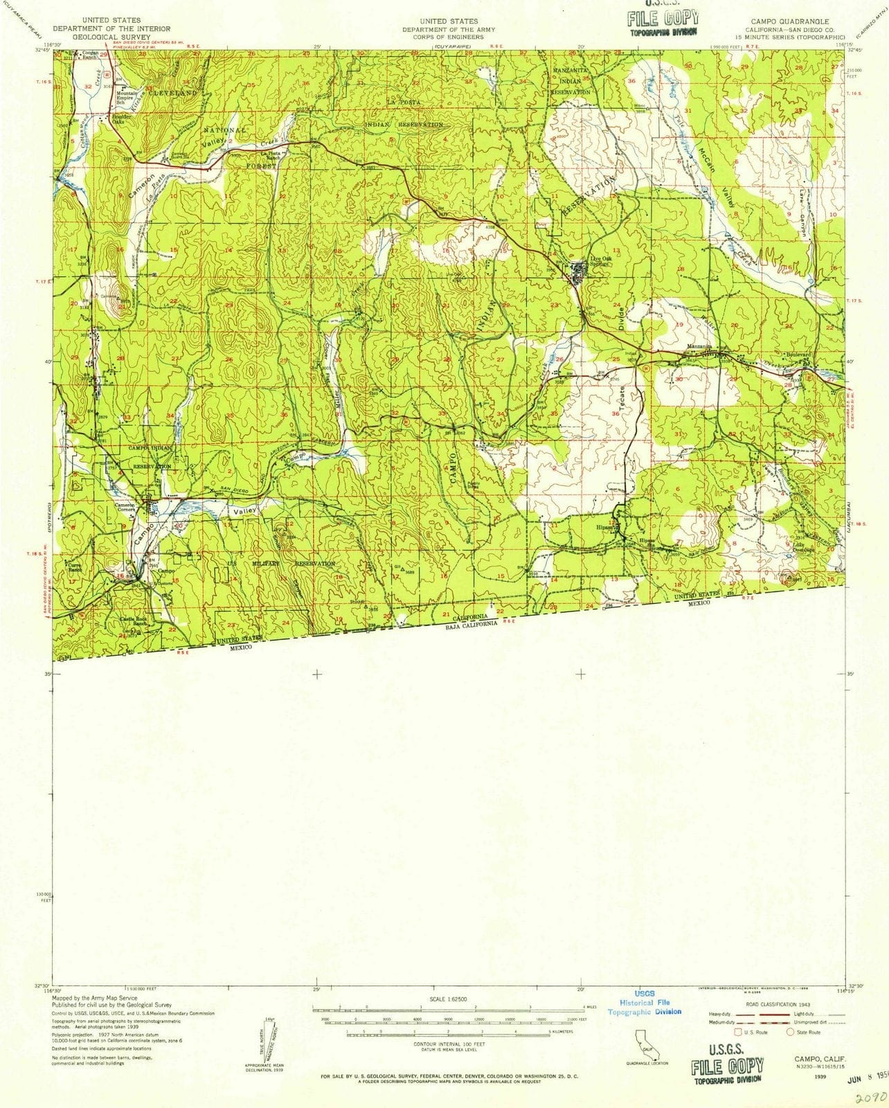 1939 Campo, CA - California - USGS Topographic Map