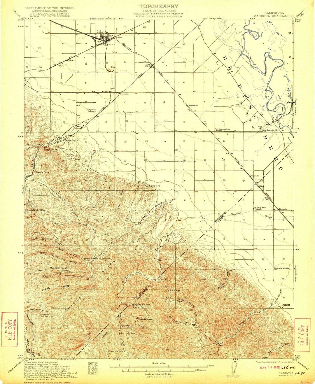 1922 Carbona, CA - California - USGS Topographic Map