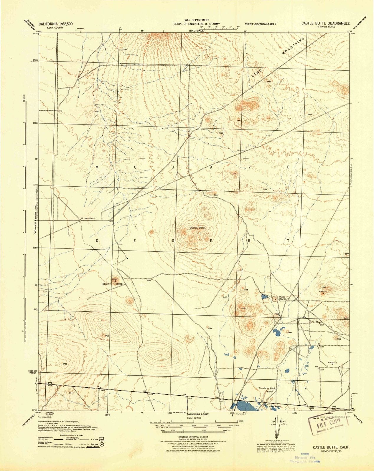 1943 Castle Butte, CA - California - USGS Topographic Map