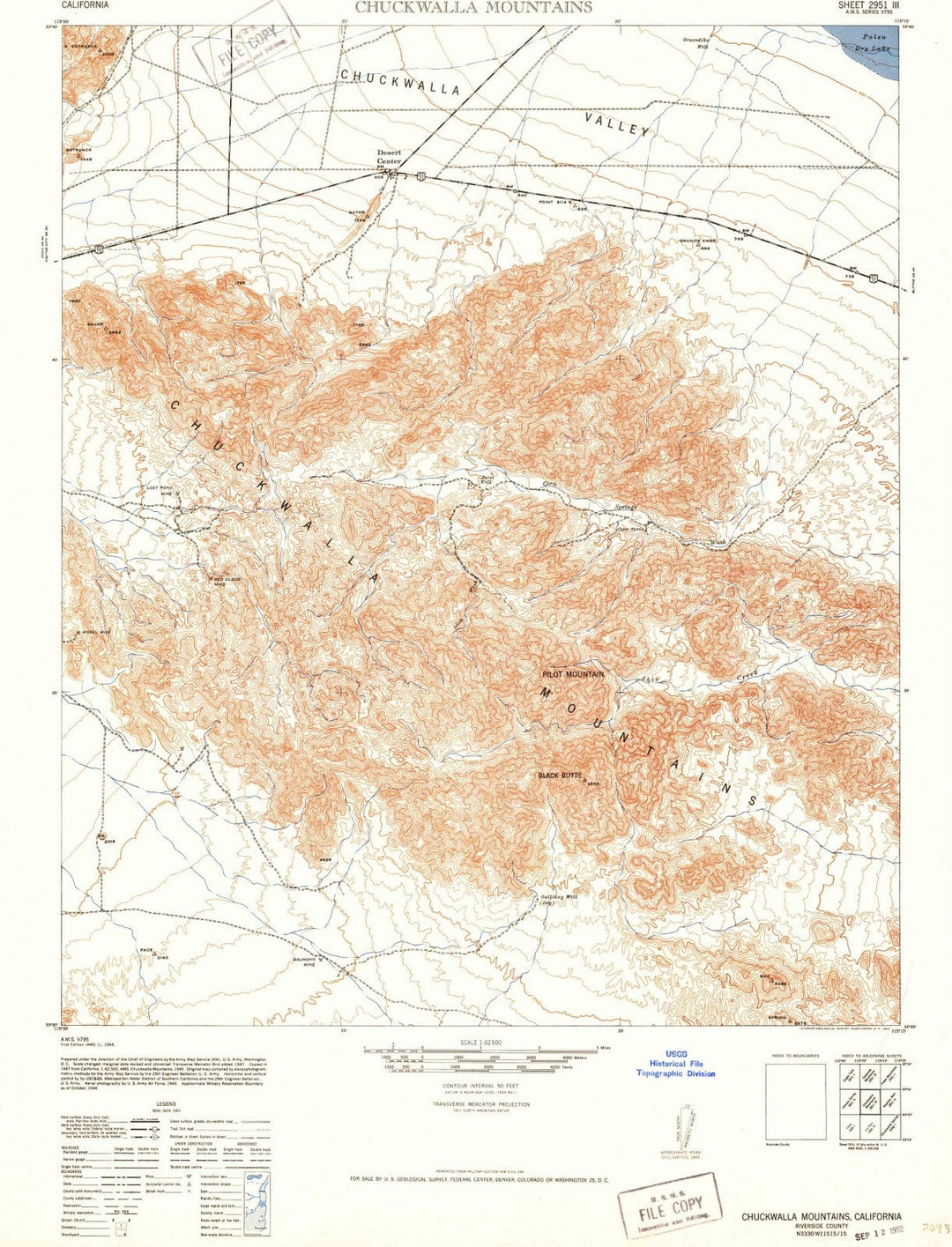 1944 Chuckwalla Mountains, CA - California - USGS Topographic Map