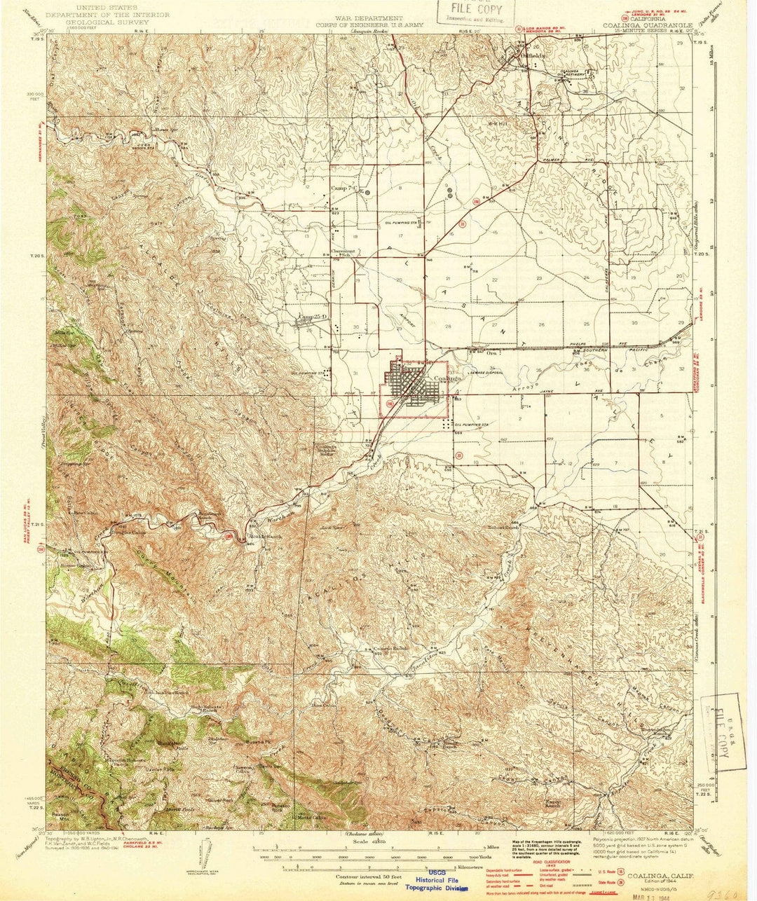 1944 Coalinga, CA - California - USGS Topographic Map
