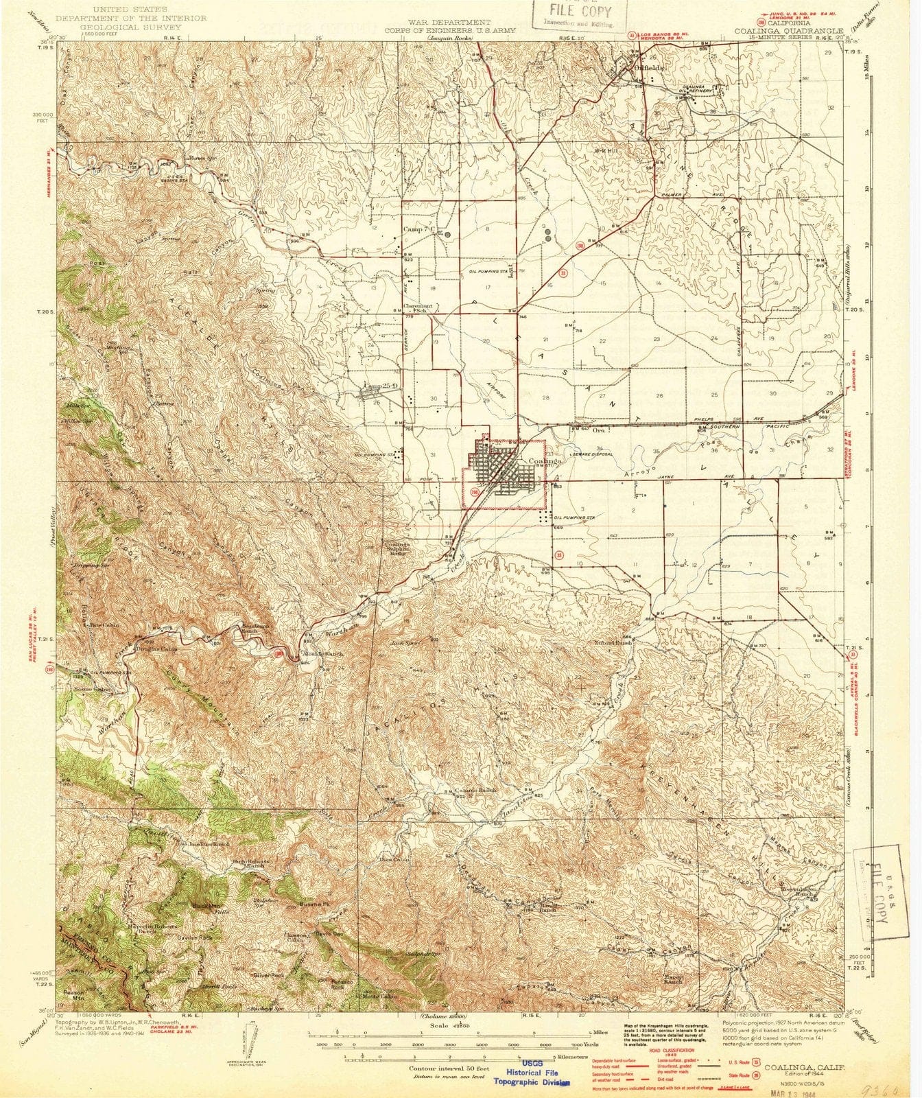 1944 Coalinga, CA - California - USGS Topographic Map